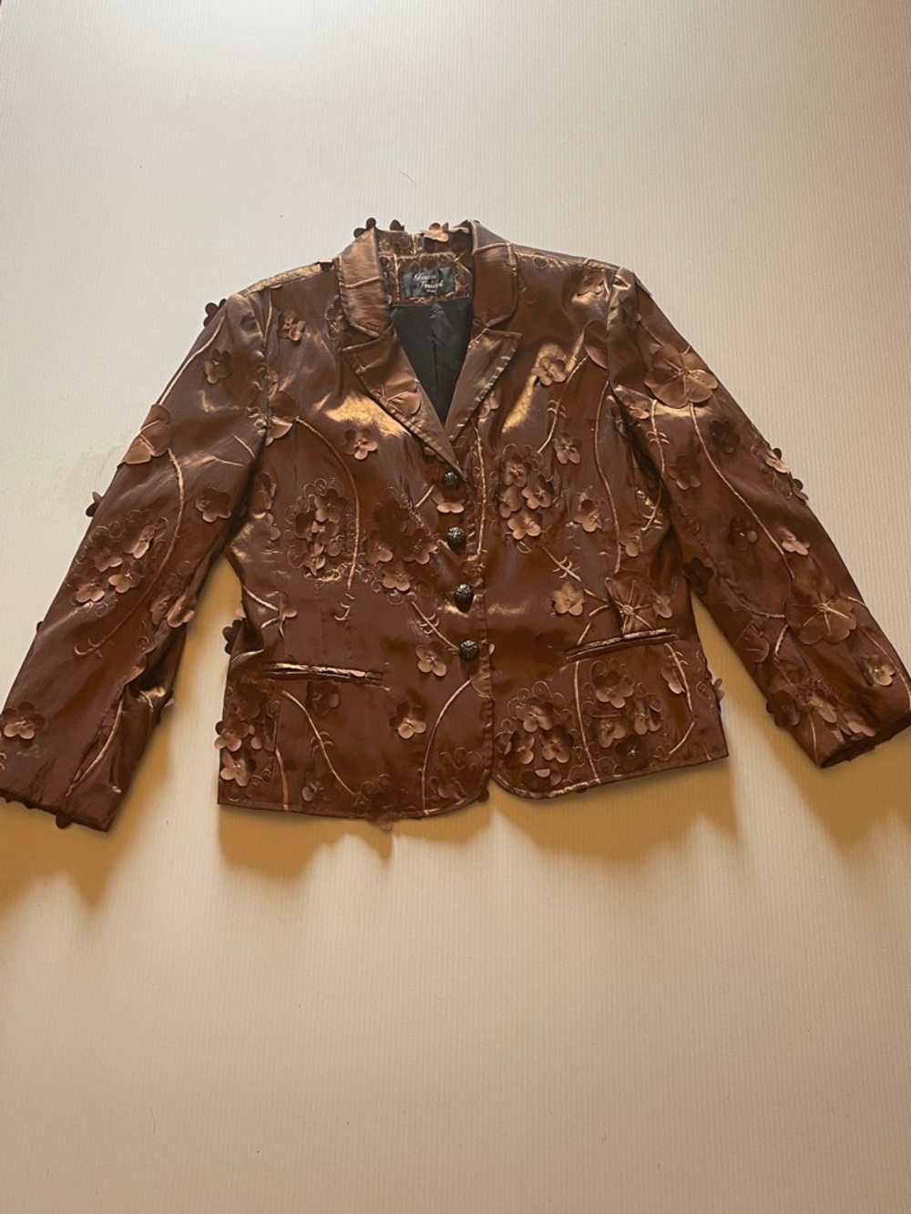 Town & Travel Shimmer Brown Blazer 
Jacket.3D Floral Petals. Size XL Petite